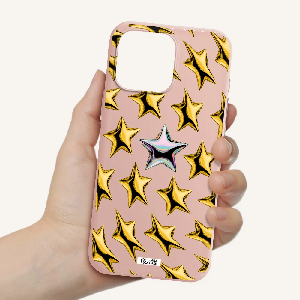 A Group Of Gold Stars Apple Iphone 16 Pro Max Silicone Pastel Pink Case