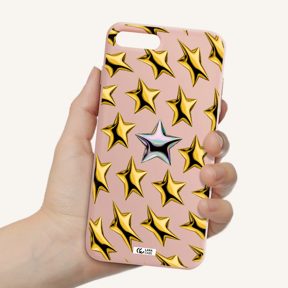 a group of gold stars Apple iPhone 7 plus Silicone pastel pink Case