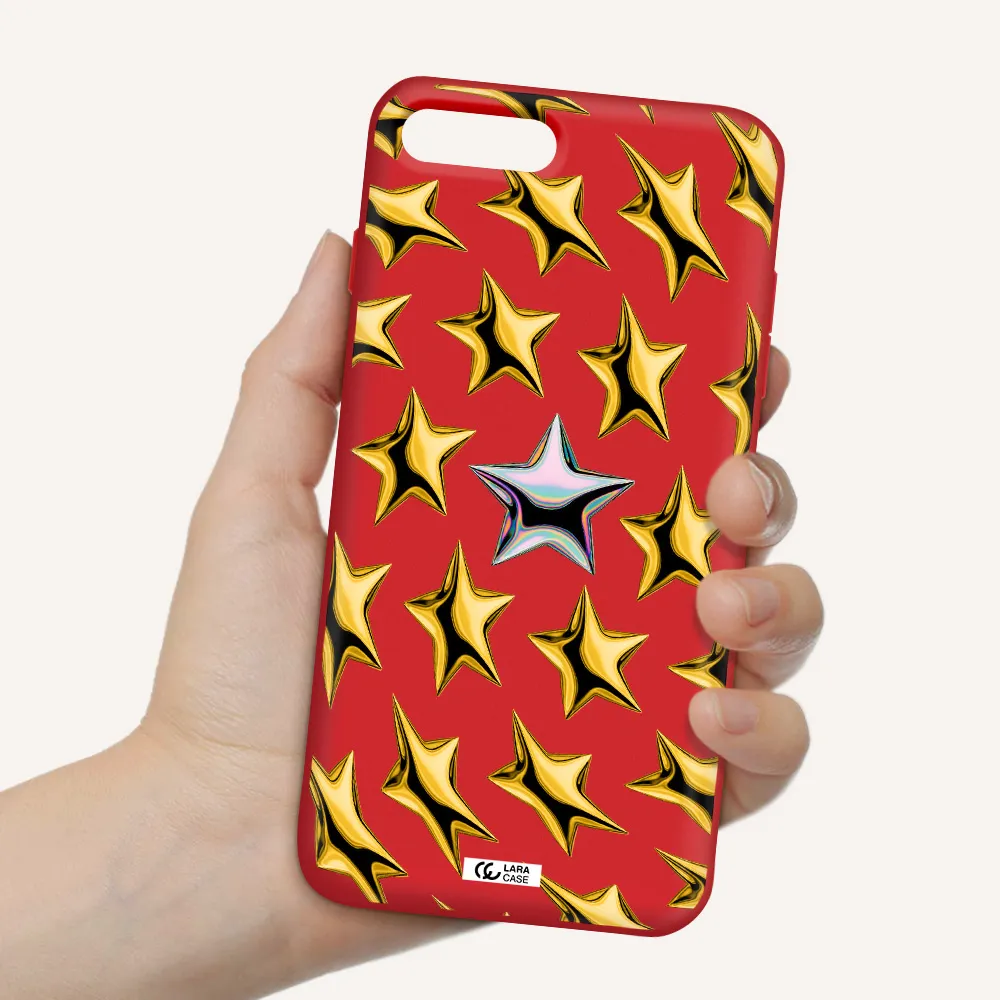 a group of gold stars Apple iPhone 8 plus Silicone Imperial Red Case