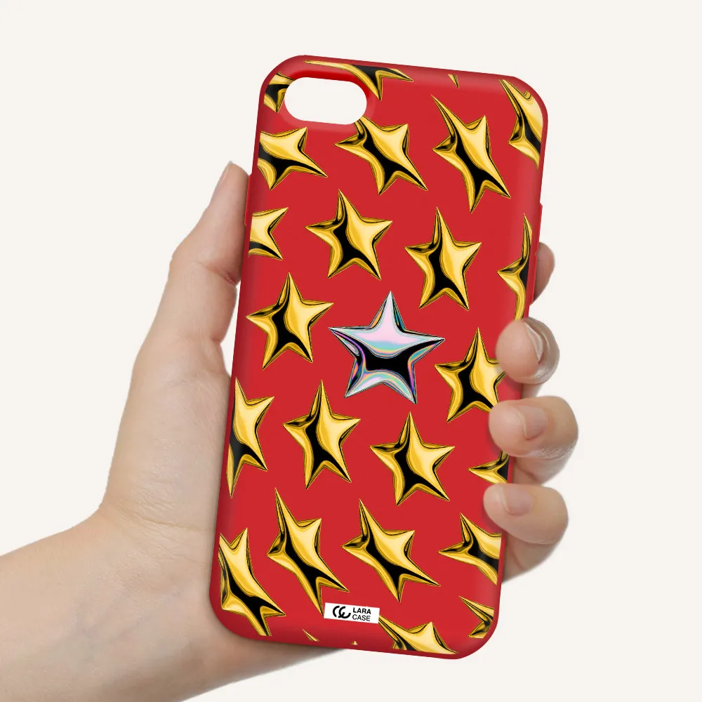 a group of gold stars Apple iPhone 8 Silicone Imperial Red Case