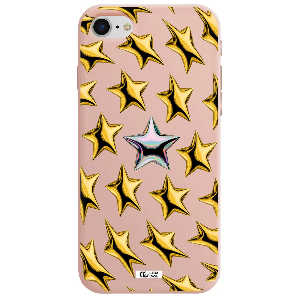 a group of gold stars Apple iPhone se 2020 Silicone pastel pink Case