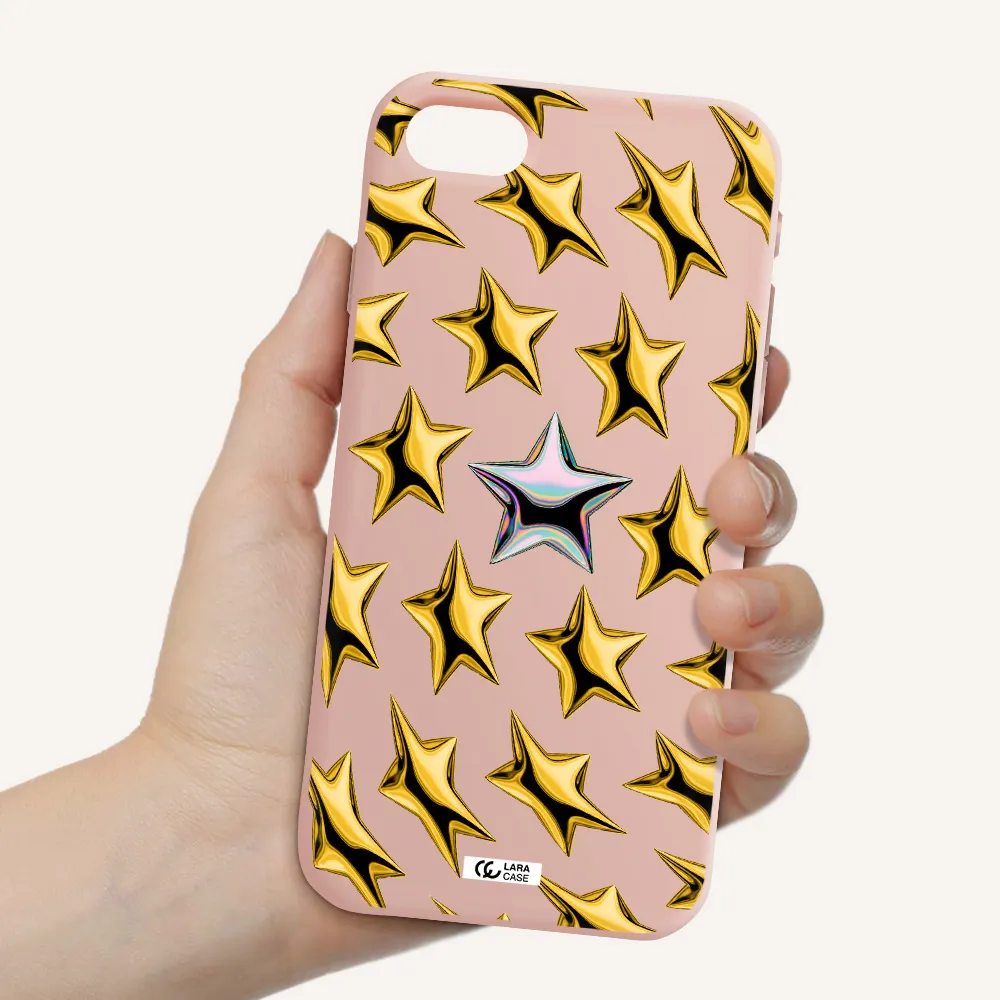 a group of gold stars Apple iPhone se 2020 Silicone pastel pink Case