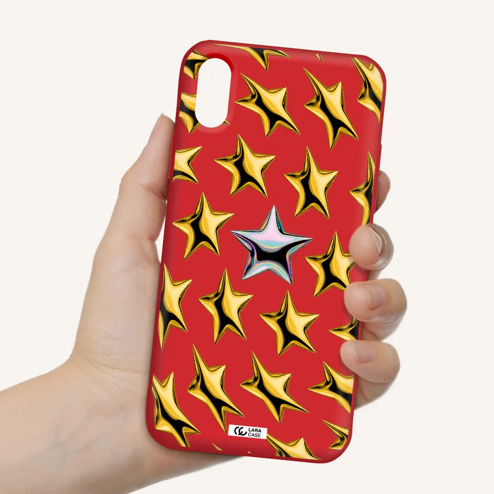 a group of gold stars Apple iPhone X Silicone Imperial Red Case
