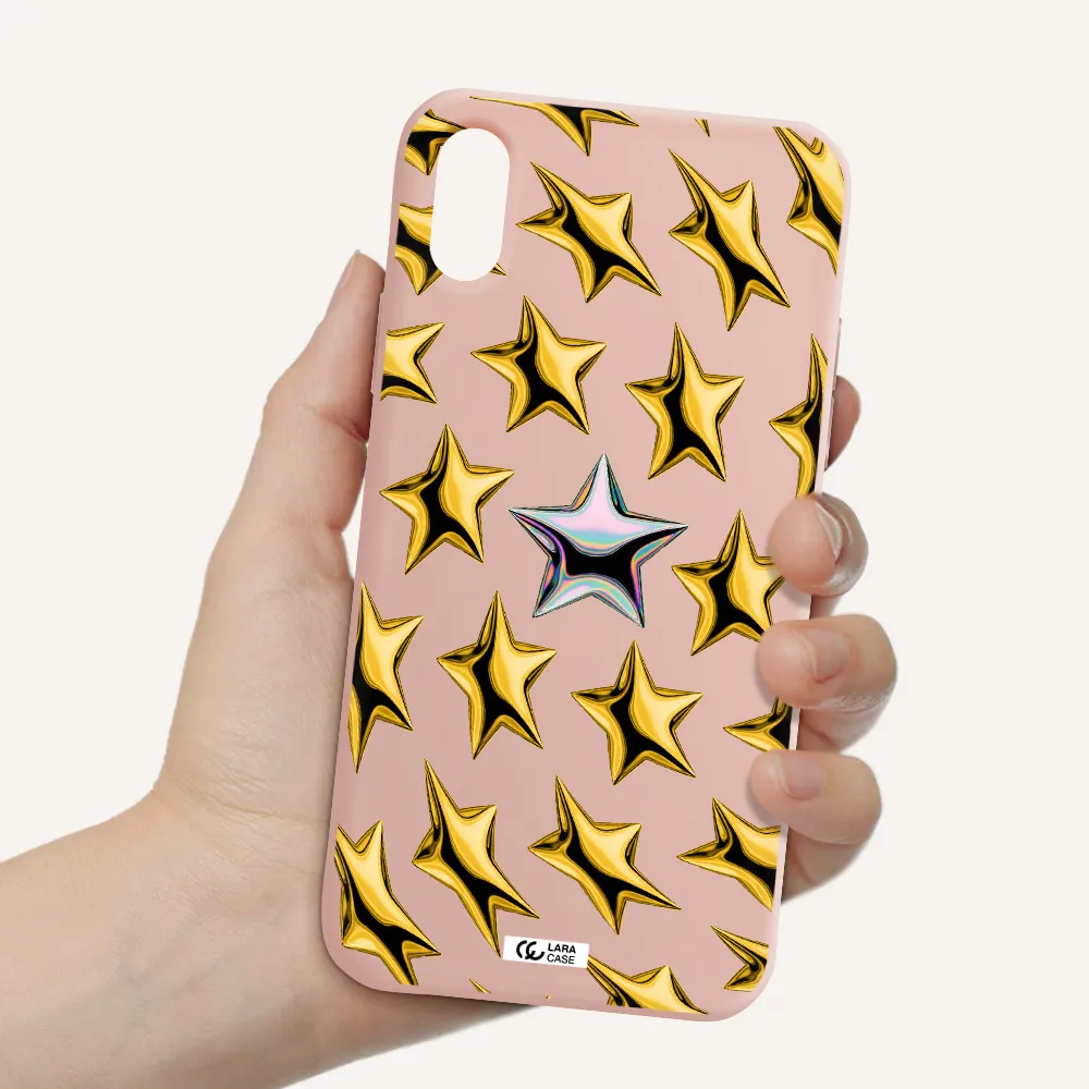 a group of gold stars Apple iPhone X Silicone pastel pink Case
