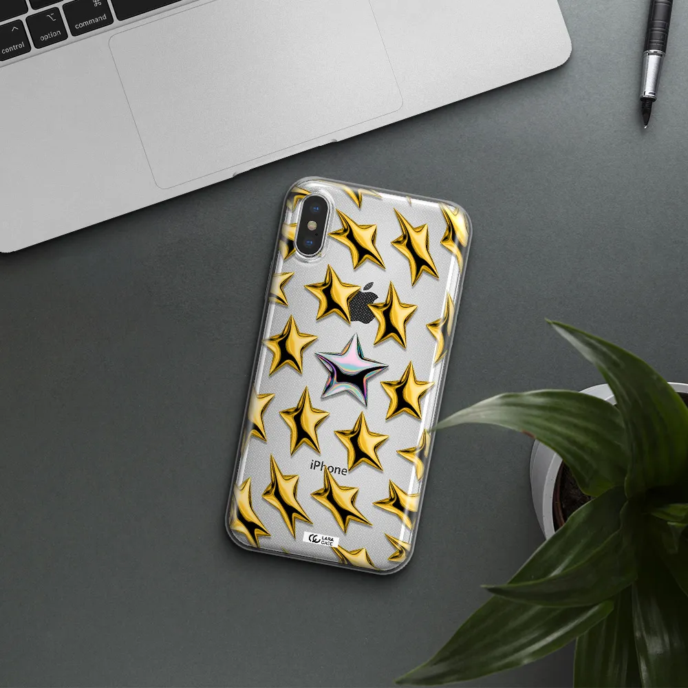 a group of gold stars Apple iPhone XS Clear TPU Case