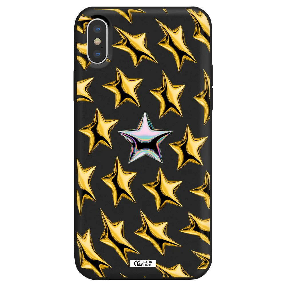 a group of gold stars Apple iPhone XS Silicone black Case