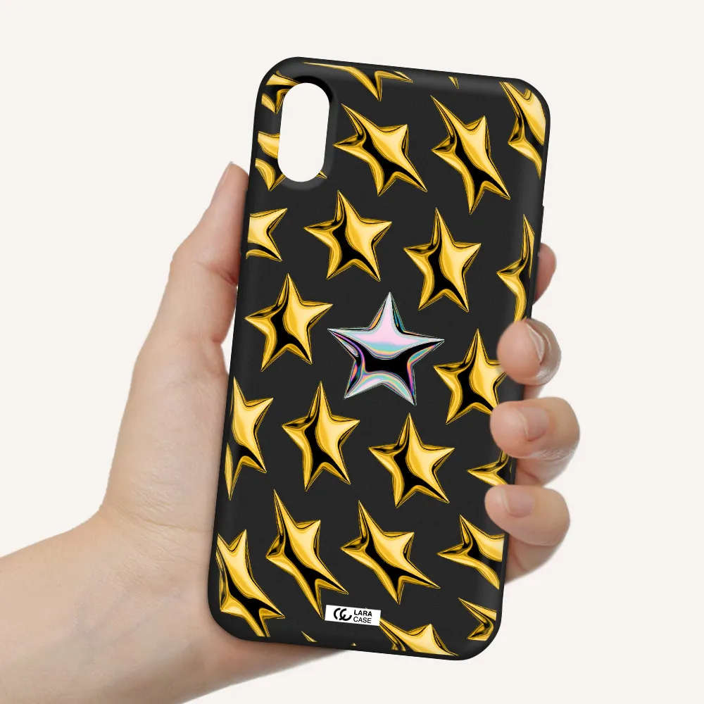 a group of gold stars Apple iPhone XS Silicone black Case