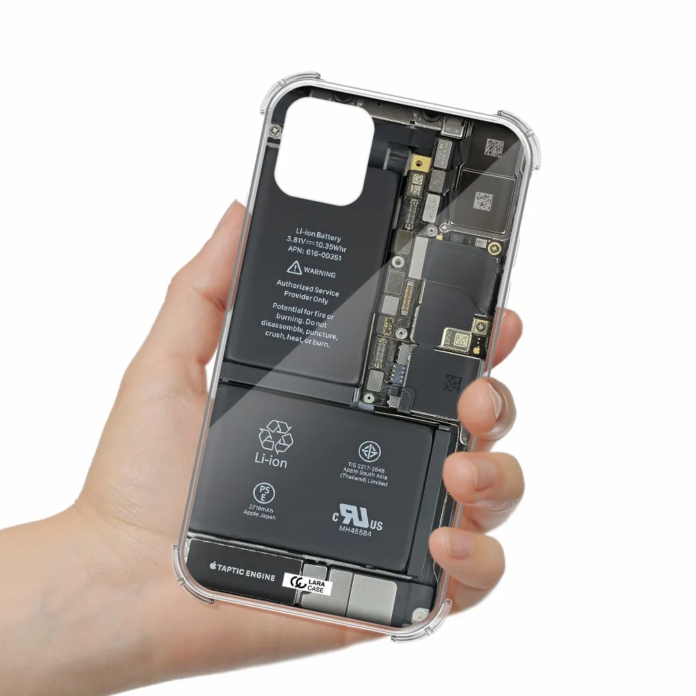a close-up of a cell phone battery Apple iPhone 11 Clear PC Case