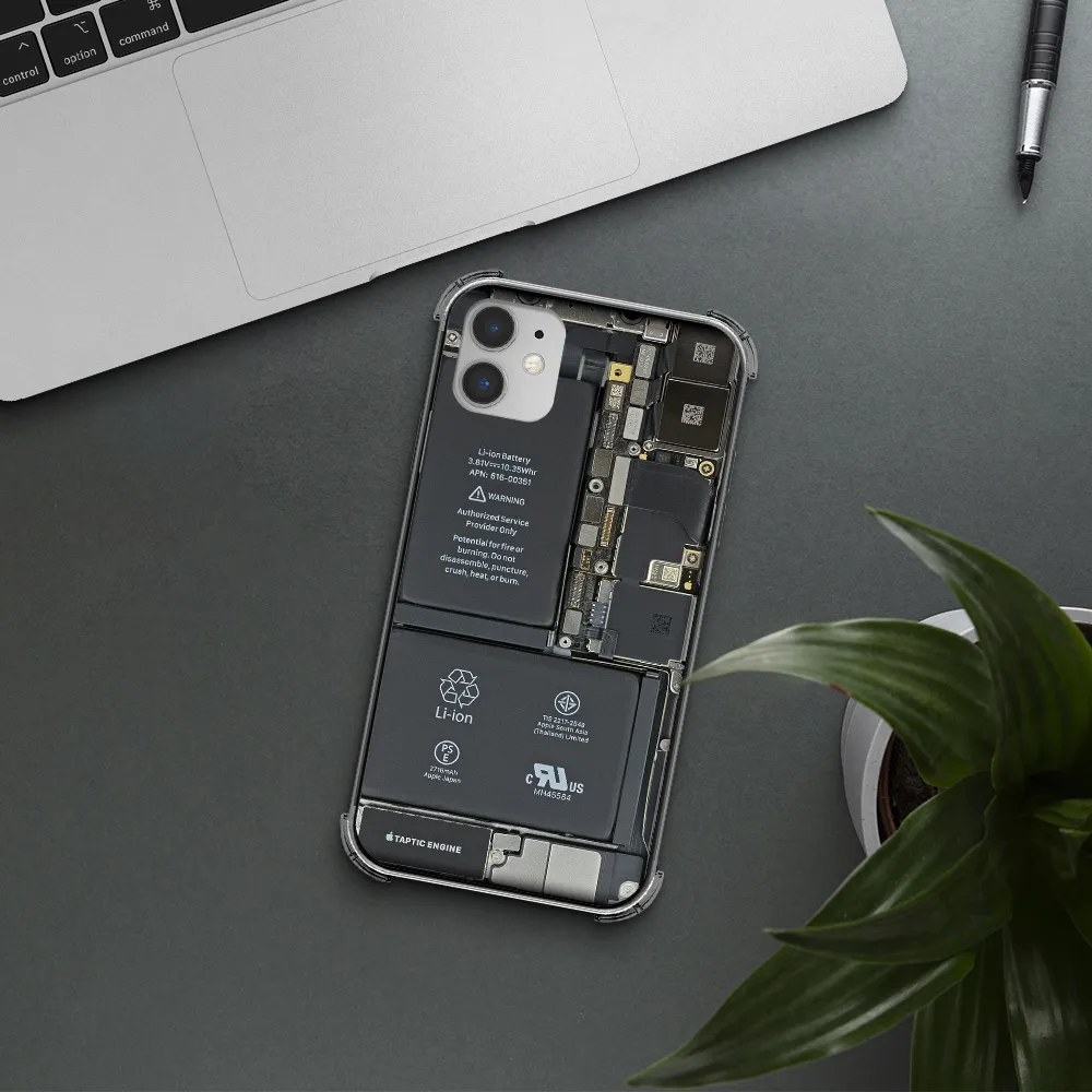 a close-up of a cell phone battery Apple iPhone 11 Clear PC Case