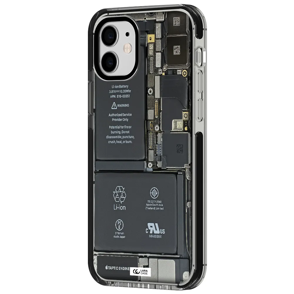a close-up of a cell phone battery Apple iPhone 11 impact black border Case