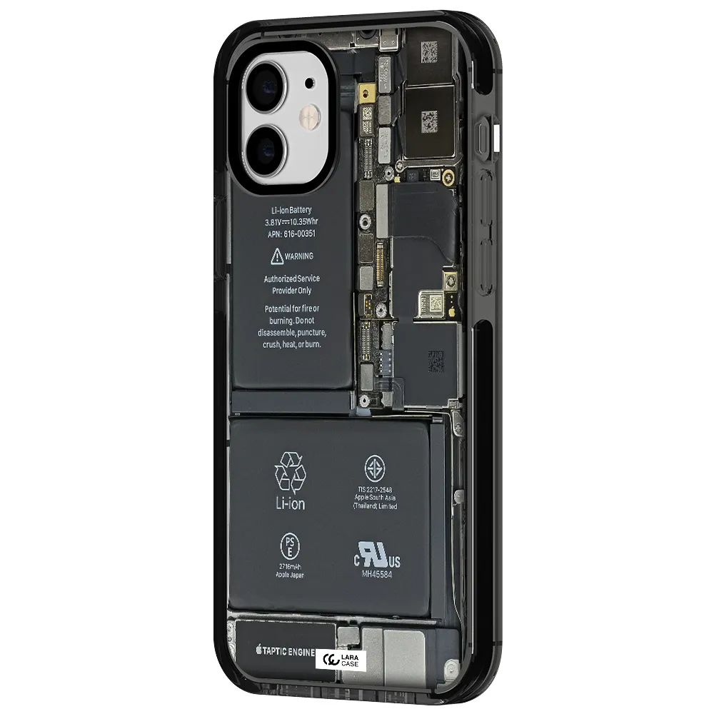 a close-up of a cell phone battery Apple iPhone 11 impact Smoke Black Case