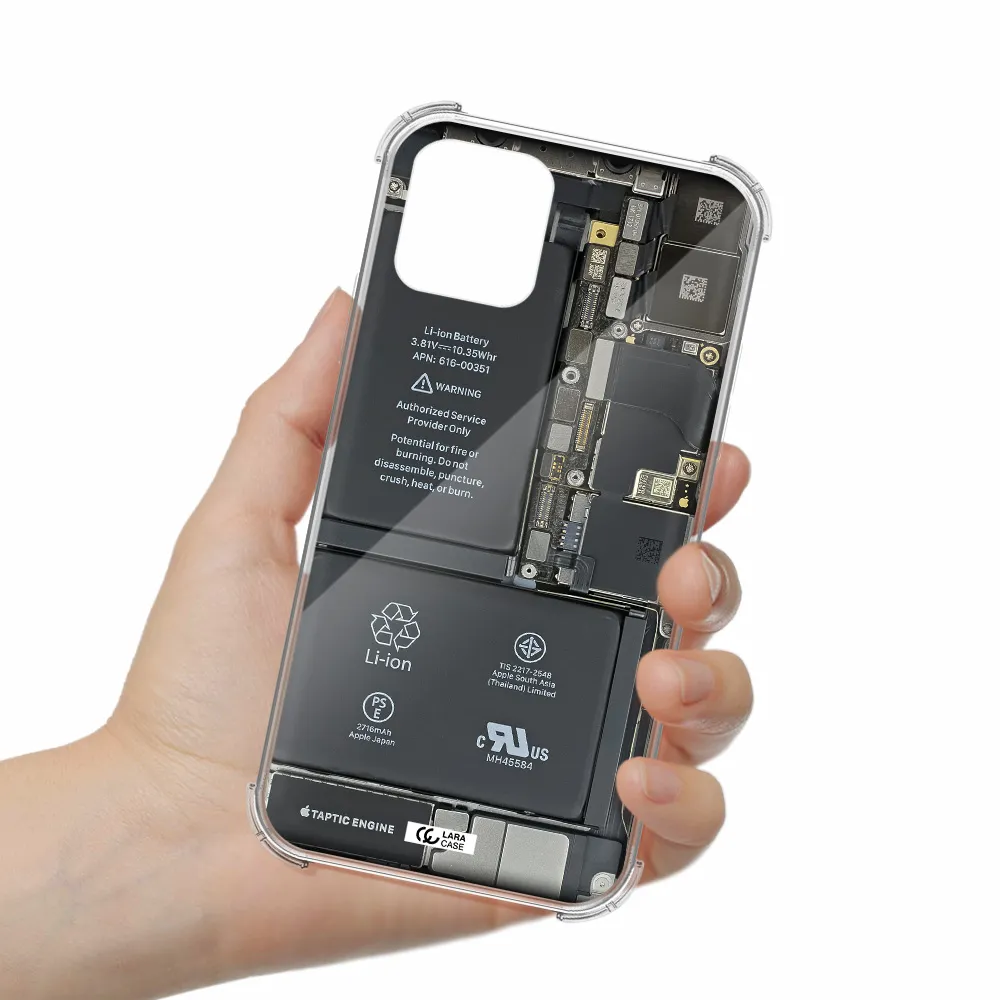 a close-up of a cell phone battery Apple iPhone 11 pro Clear PC Case