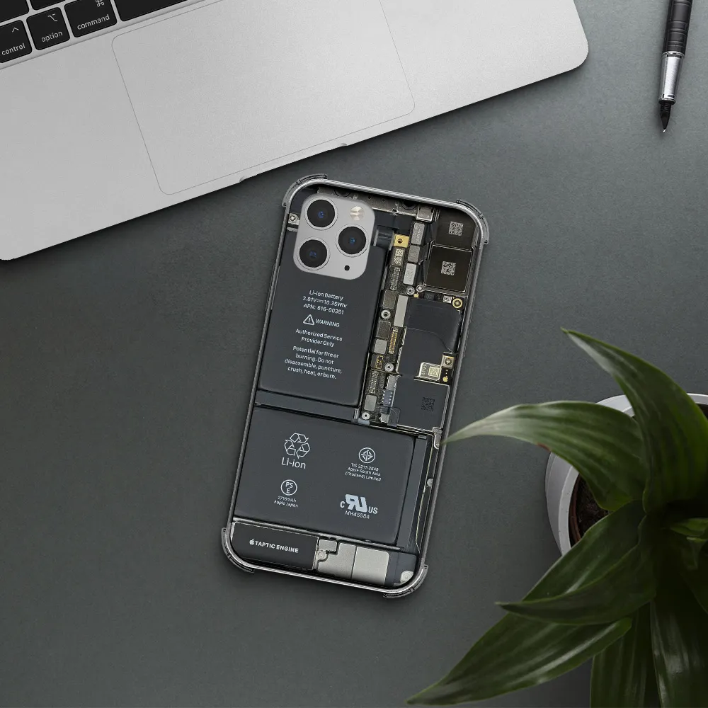 a close-up of a cell phone battery Apple iPhone 11 pro Clear PC Case