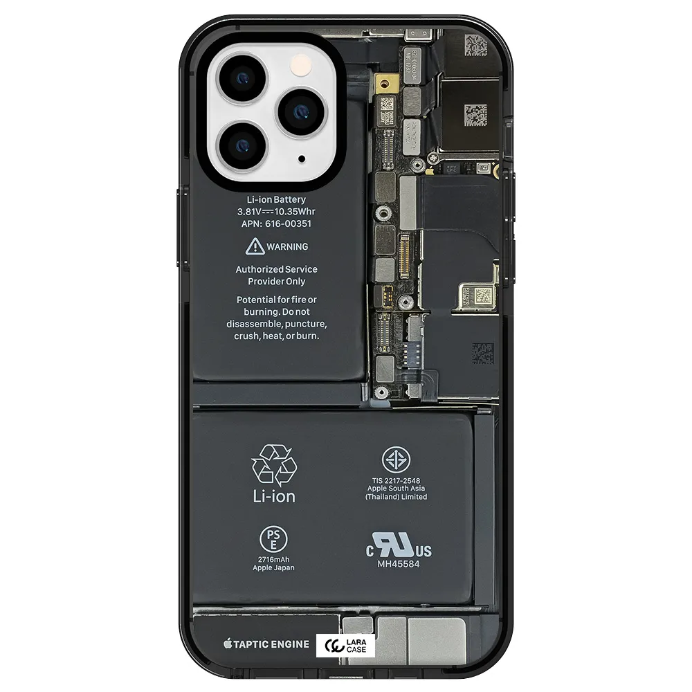 a close-up of a cell phone battery Apple iPhone 11 pro impact Smoke Black Case