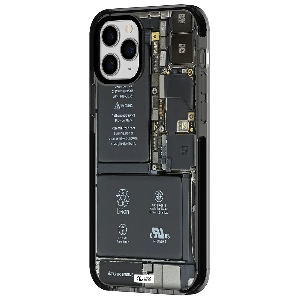 a close-up of a cell phone battery Apple iPhone 11 pro impact Smoke Black Case