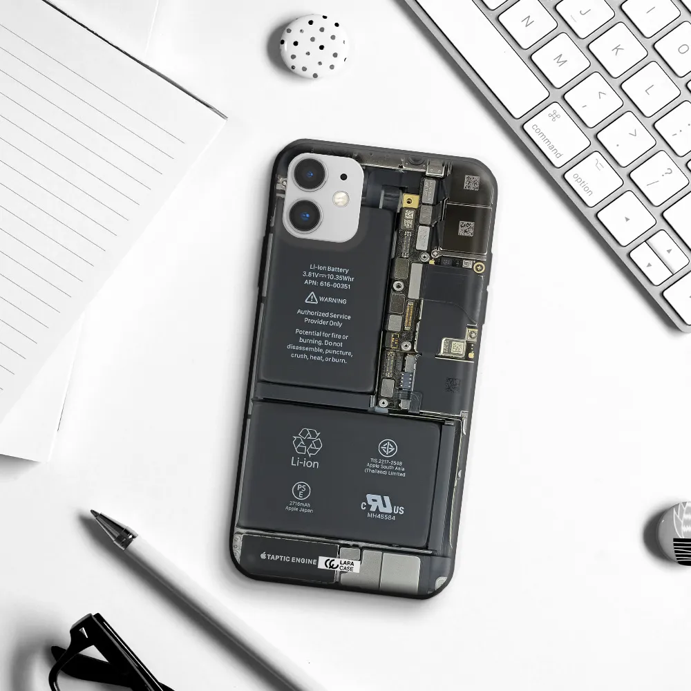 a close-up of a cell phone battery Apple iPhone 11 Silicone black Case