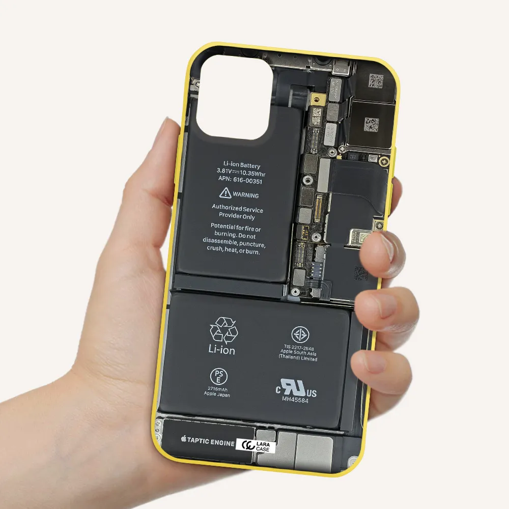 a close-up of a cell phone battery Apple iPhone 11 Silicone canary yellow Case