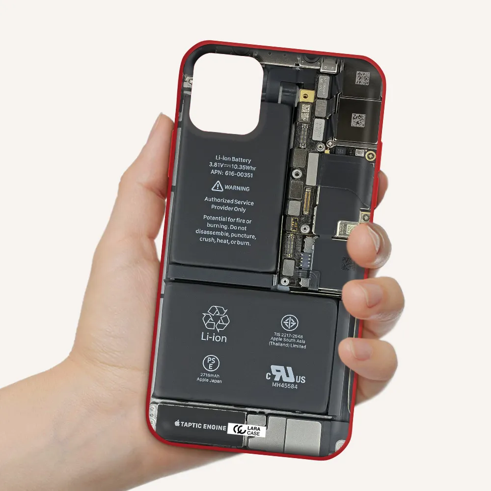 a close-up of a cell phone battery Apple iPhone 11 Silicone Imperial Red Case