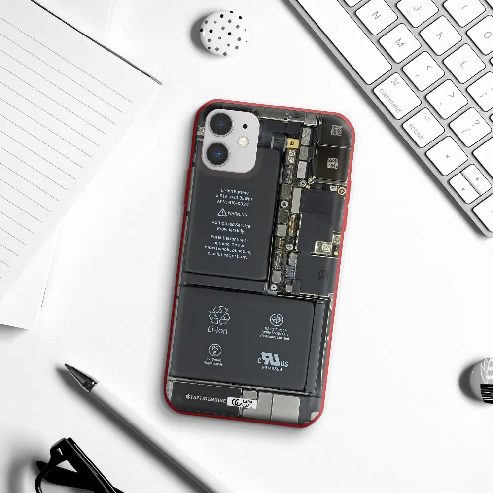 a close-up of a cell phone battery Apple iPhone 11 Silicone Imperial Red Case