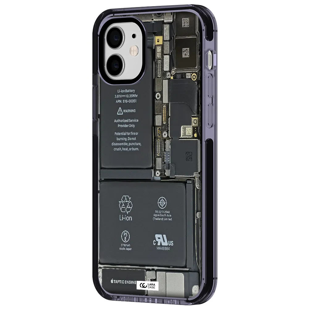 a close-up of a cell phone battery Apple iPhone 12 impact Lilac Case