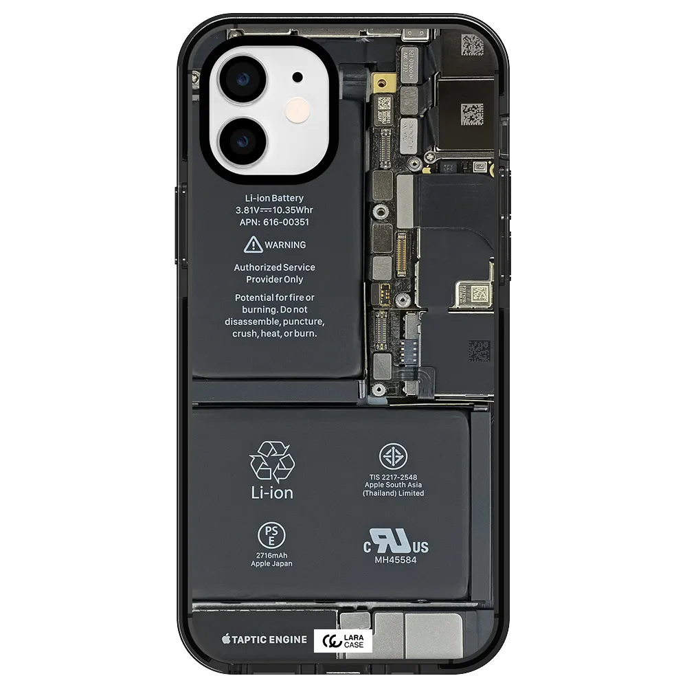 a close-up of a cell phone battery Apple iPhone 12 impact Smoke Black Case