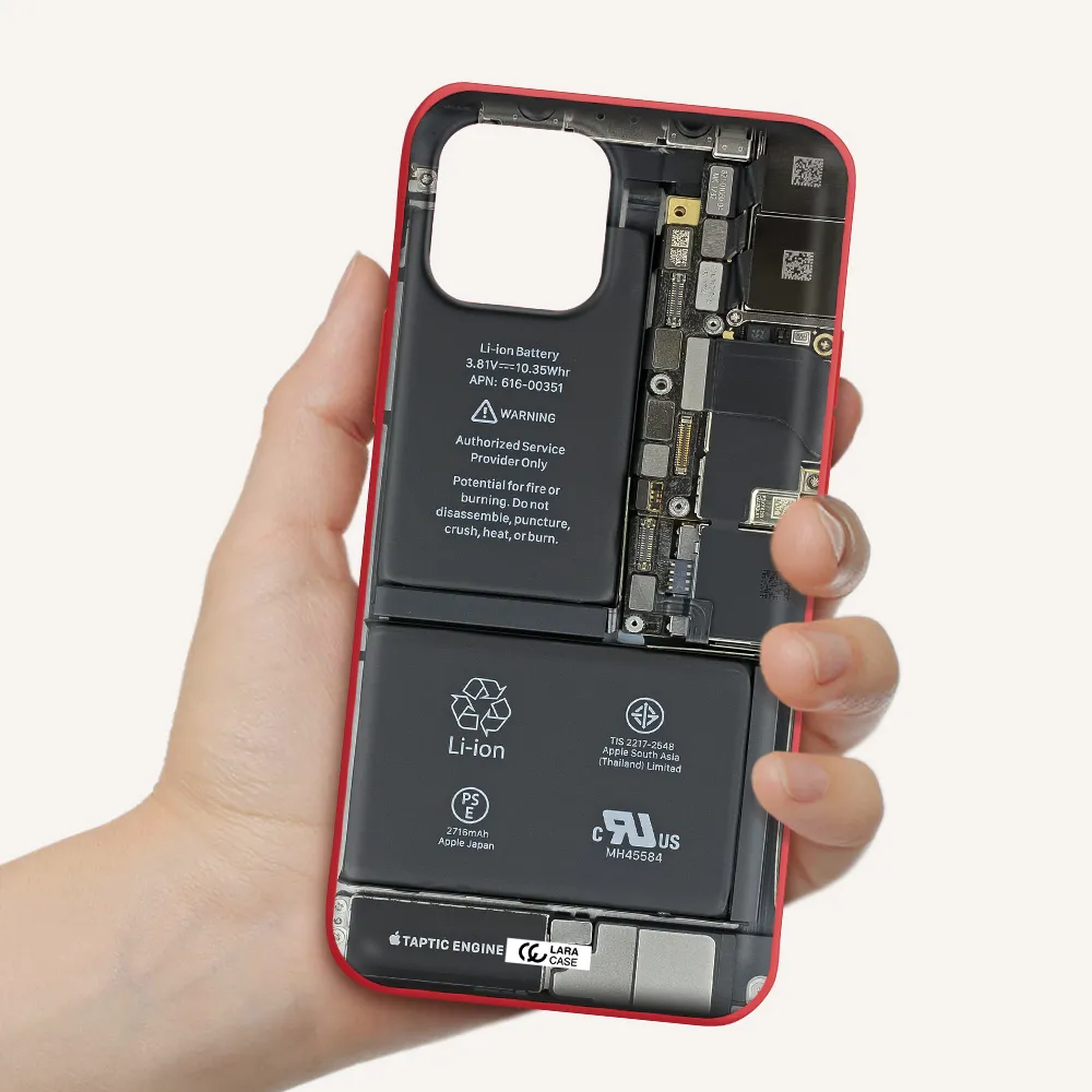 a close-up of a cell phone battery Apple iPhone 12 mini Silicone Imperial Red Case