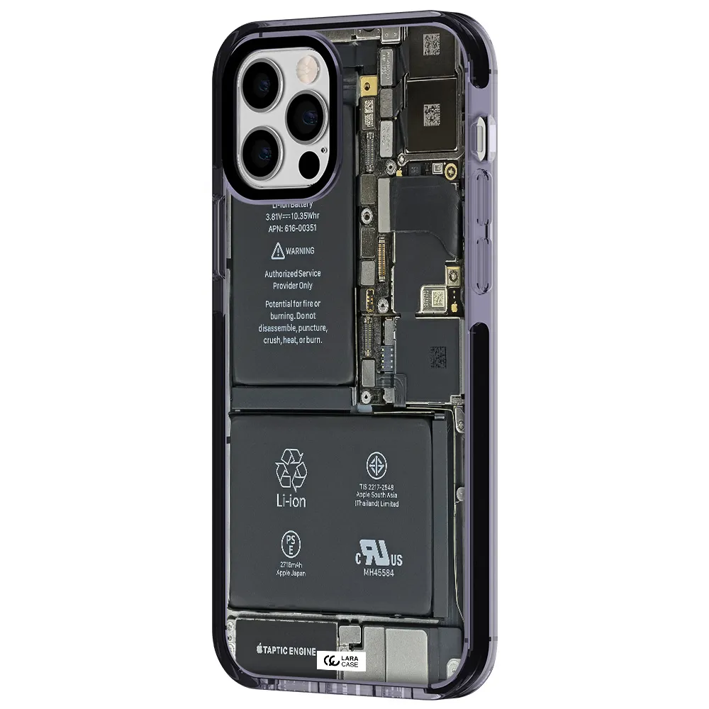 a close-up of a cell phone battery Apple iPhone 12 pro impact Lilac Case