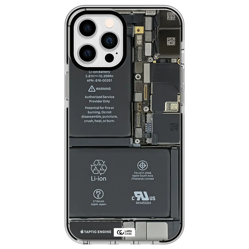 a close-up of a cell phone battery Apple iPhone 12 pro max impact black border Case