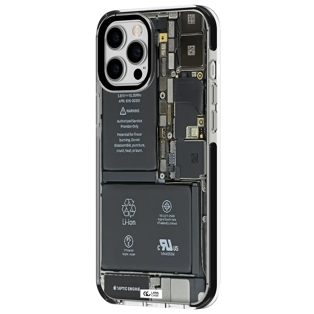 a close-up of a cell phone battery Apple iPhone 12 pro max impact black border Case