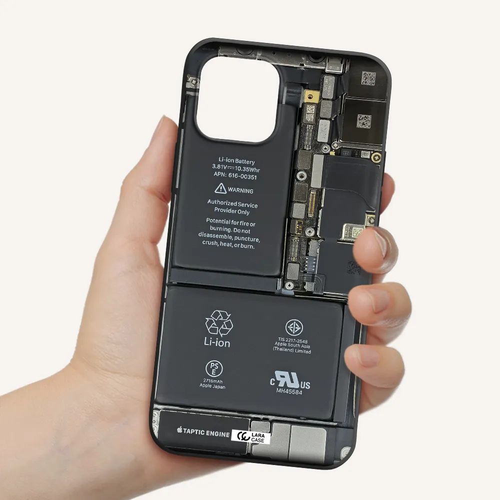 a close-up of a cell phone battery Apple iPhone 12 Silicone black Case