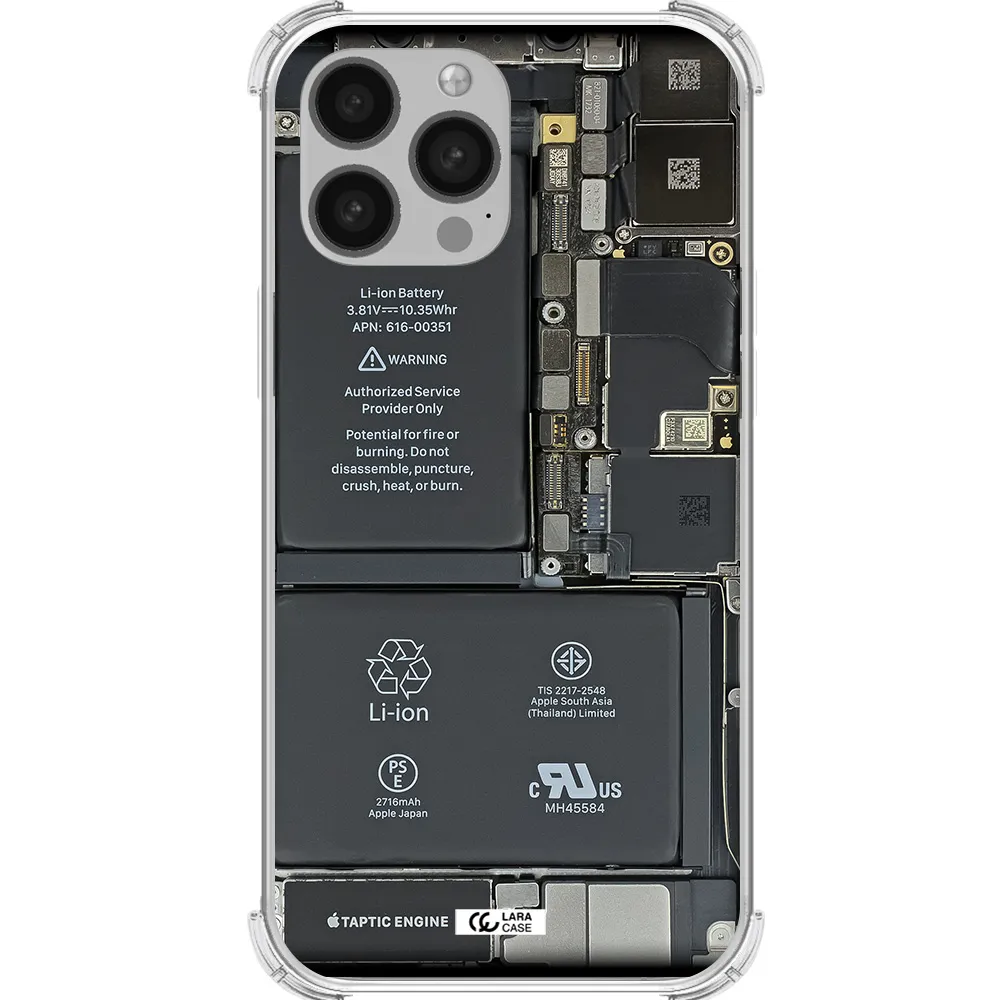 a close-up of a cell phone battery Apple iPhone 13 Pro Clear PC Case