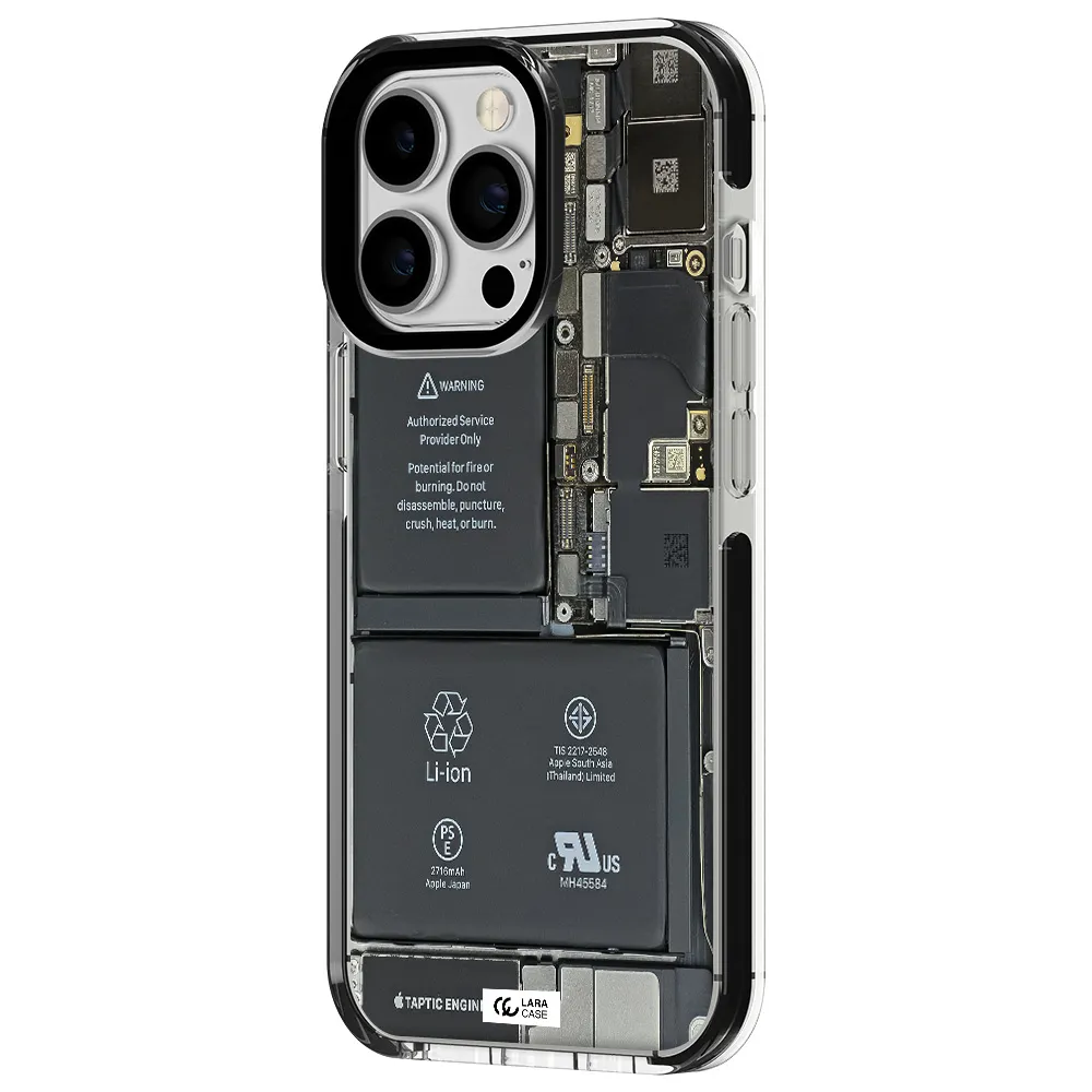 a close-up of a cell phone battery Apple iPhone 13 Pro impact black border Case