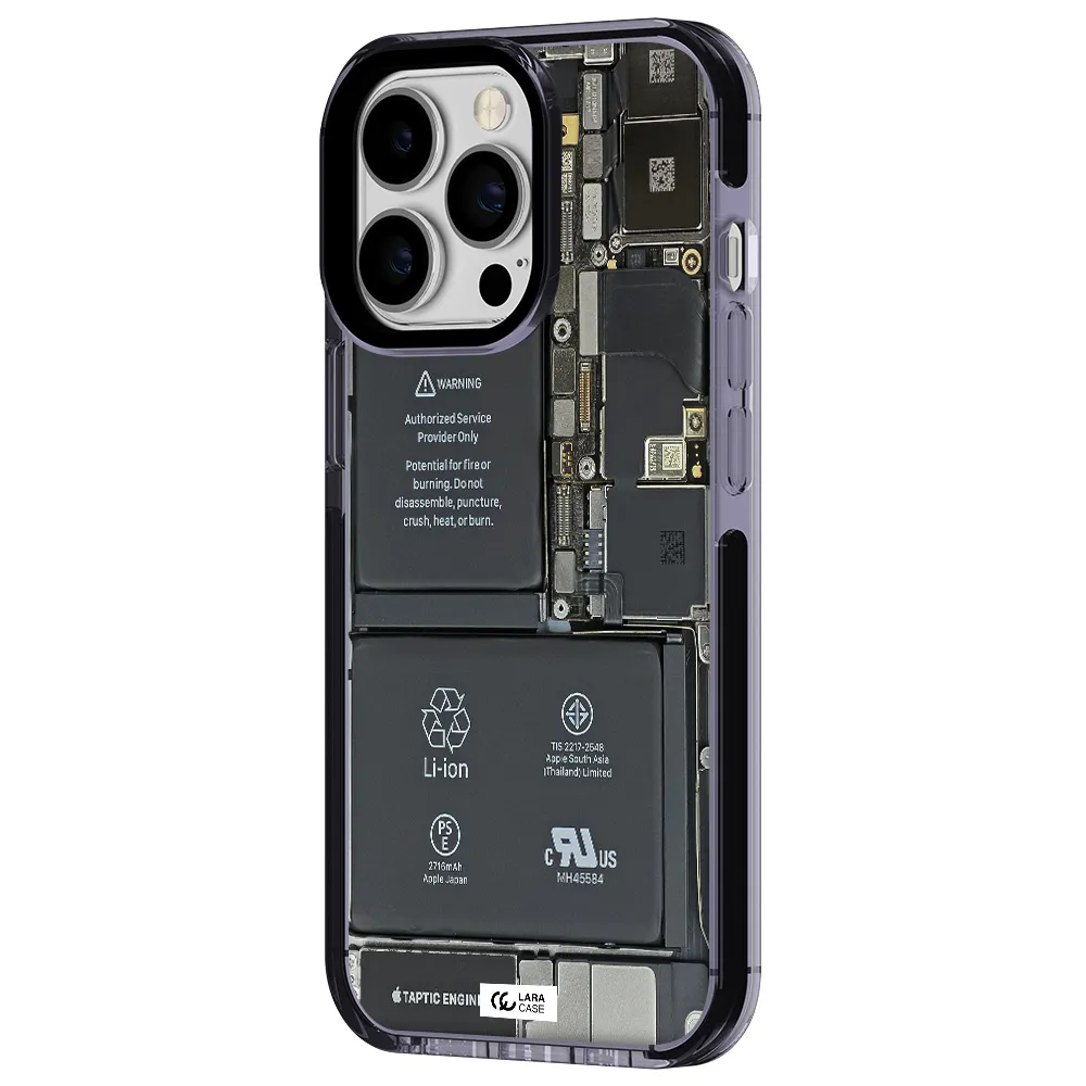 a close-up of a cell phone battery Apple iPhone 13 Pro impact Lilac Case