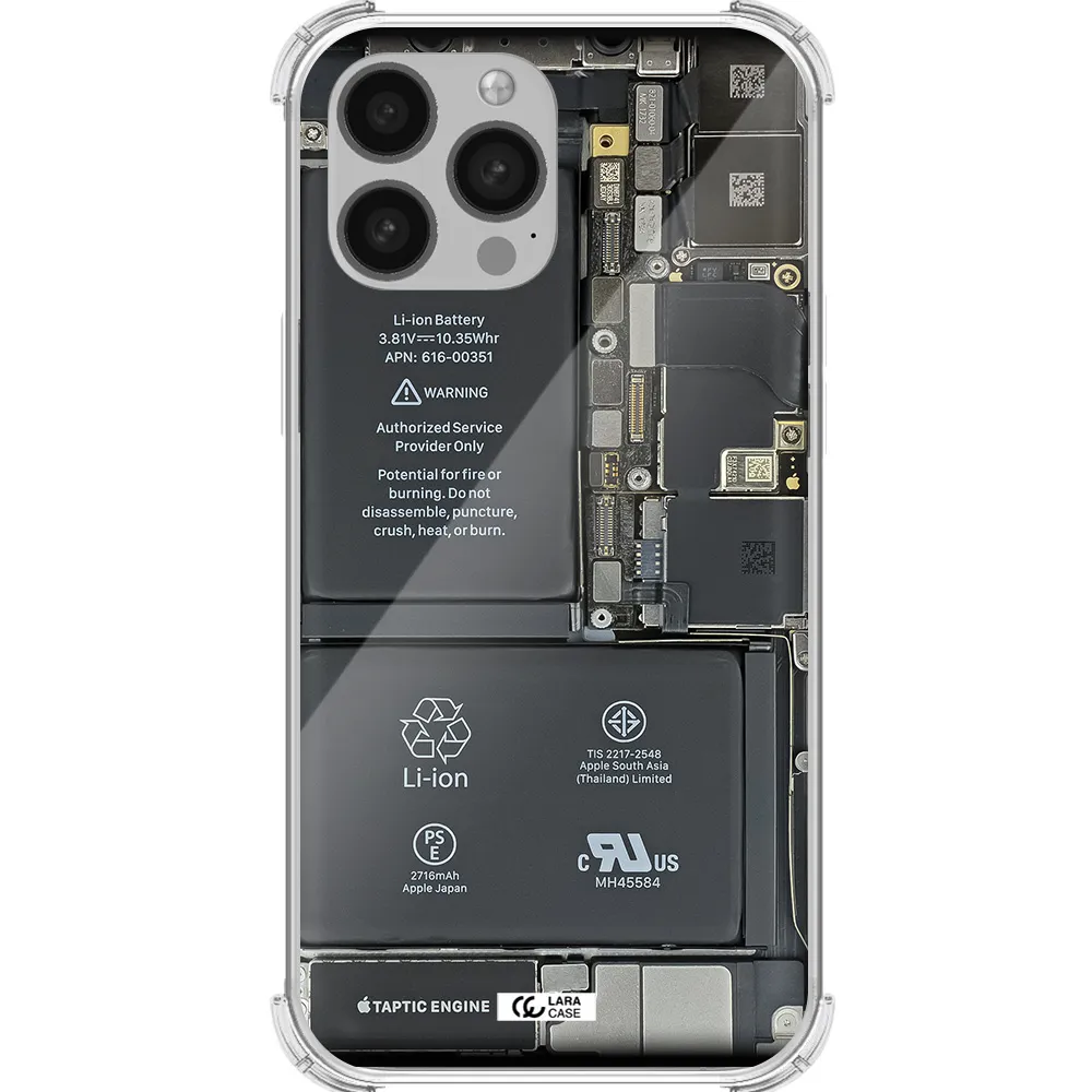 a close-up of a cell phone battery Apple iPhone 13 Pro Max Clear PC Case