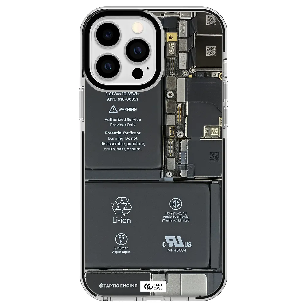 a close-up of a cell phone battery Apple iPhone 13 Pro Max impact black border Case