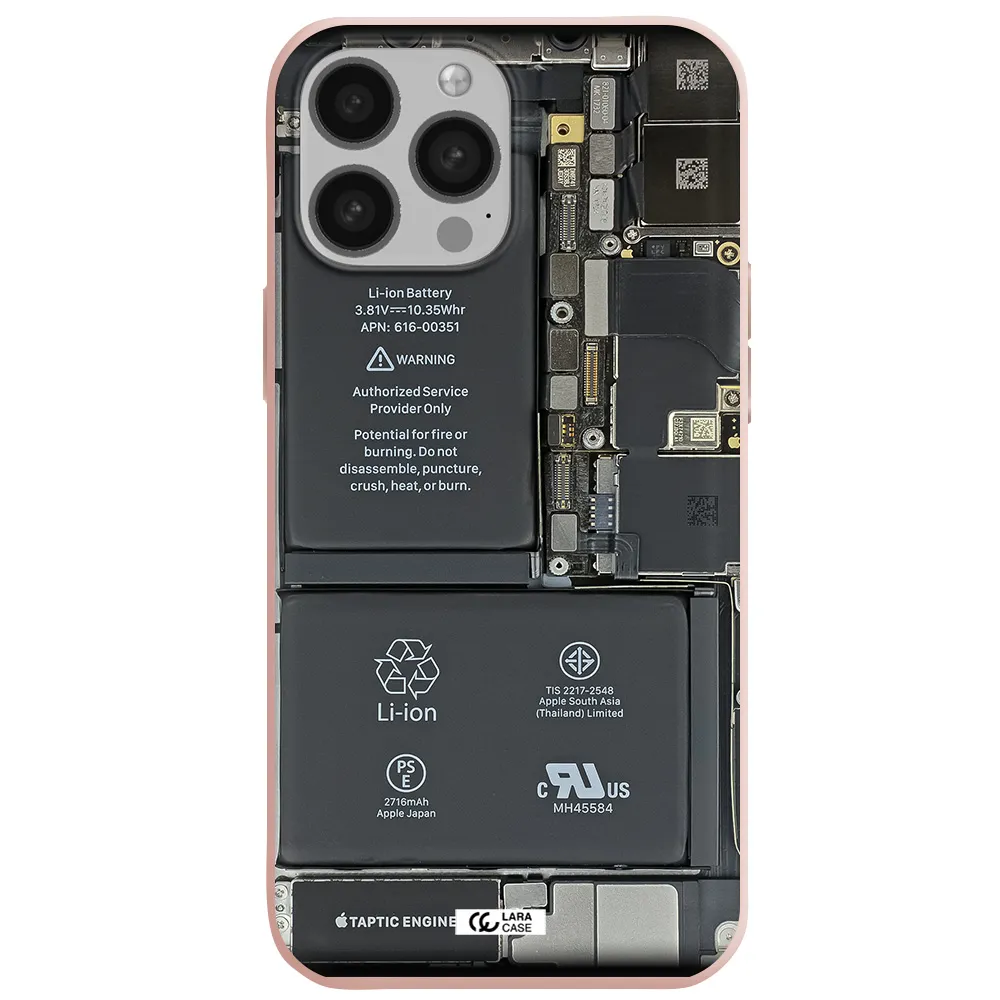 a close-up of a cell phone battery Apple iPhone 13 Pro Max Silicone pastel pink Case