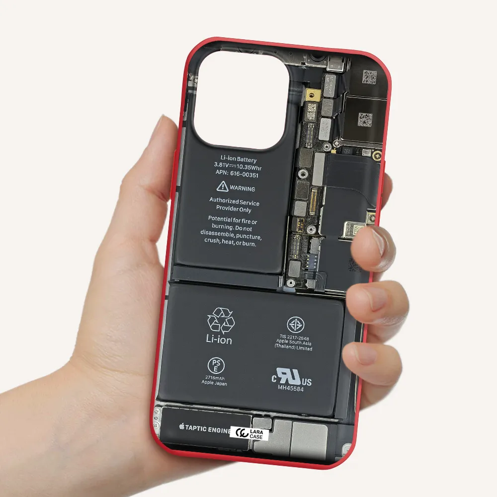 a close-up of a cell phone battery Apple iPhone 13 Pro Silicone Imperial Red Case