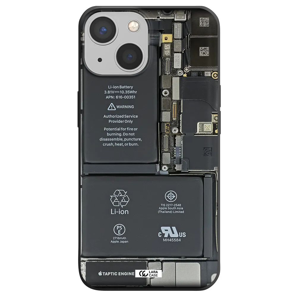 a close-up of a cell phone battery Apple iPhone 13 Silicone black Case