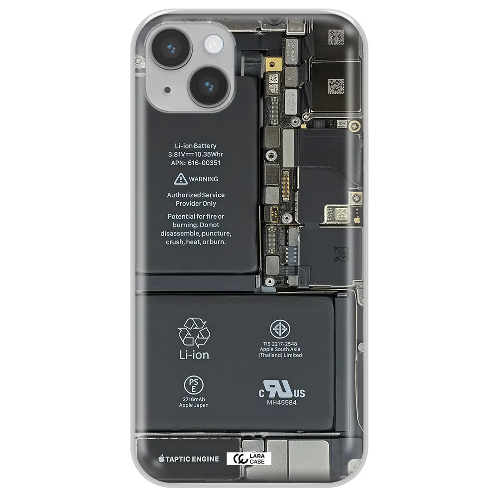 A Close-Up Of A Cell Phone Battery Apple Iphone 14 Clear Tpu Case