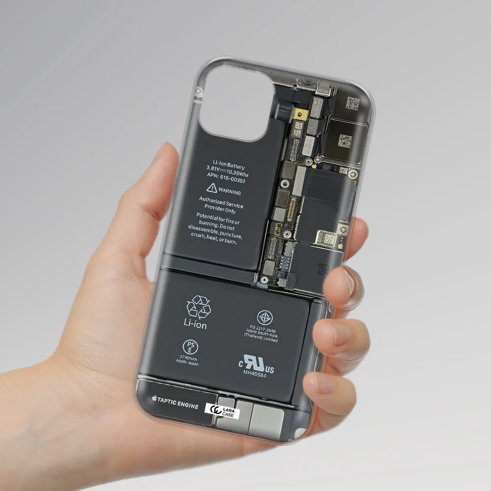 A Close-Up Of A Cell Phone Battery Apple Iphone 14 Clear Tpu Case