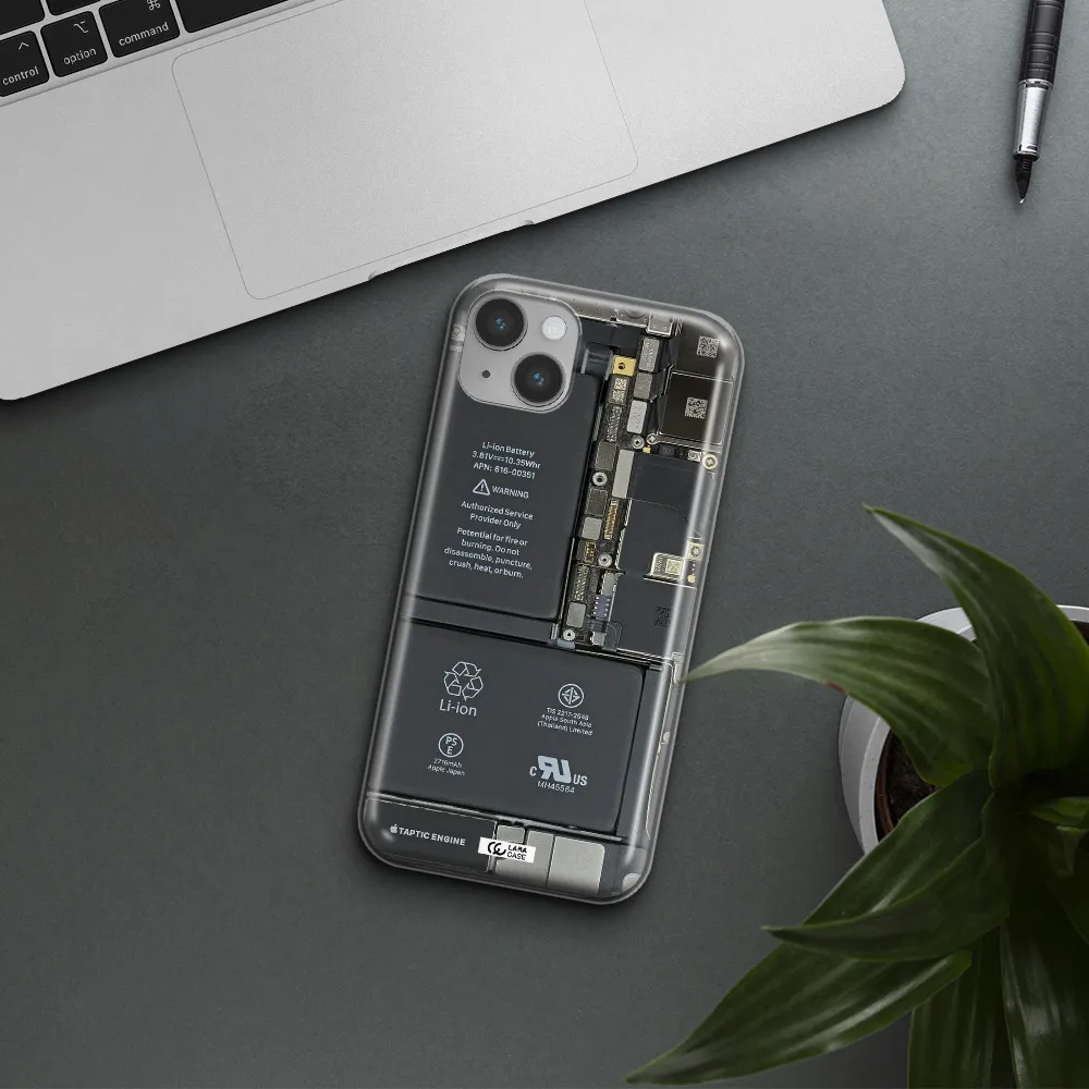 A Close-Up Of A Cell Phone Battery Apple Iphone 14 Plus Clear Tpu Case