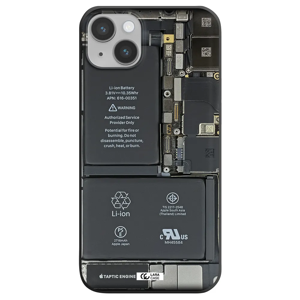 a close-up of a cell phone battery Apple iPhone 14 plus Silicone black Case