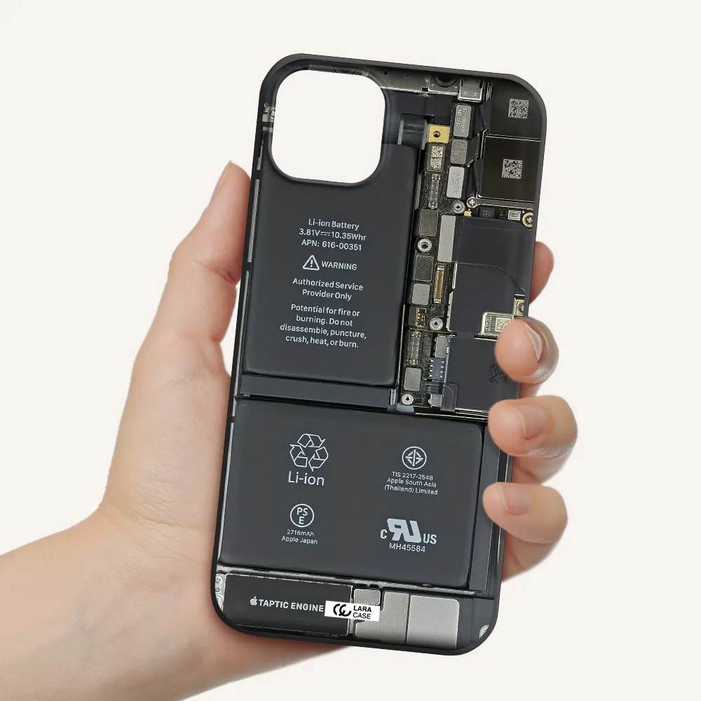 a close-up of a cell phone battery Apple iPhone 14 plus Silicone black Case