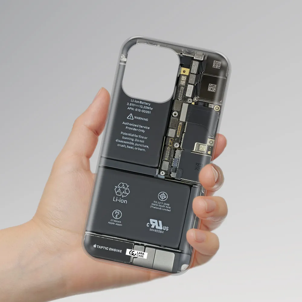 A Close-Up Of A Cell Phone Battery Apple Iphone 14 Pro Clear Tpu Case