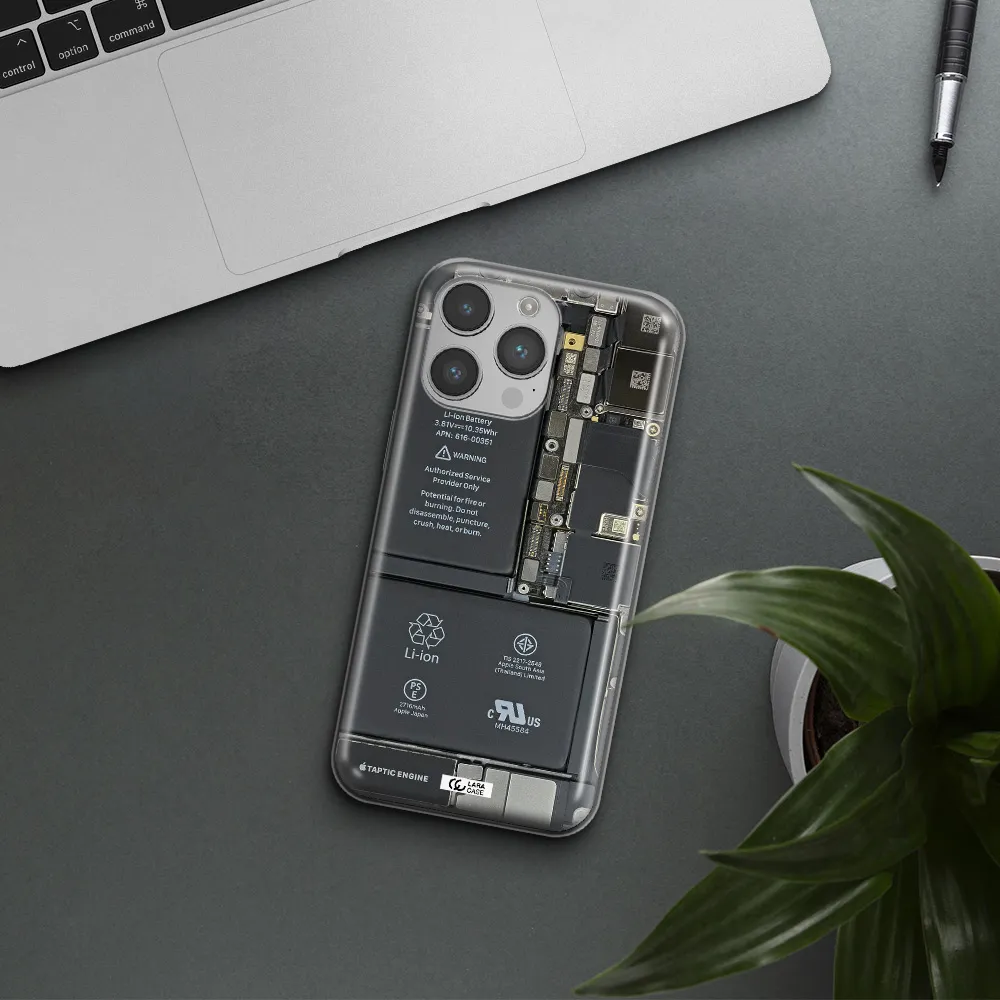 A Close-Up Of A Cell Phone Battery Apple Iphone 14 Pro Clear Tpu Case