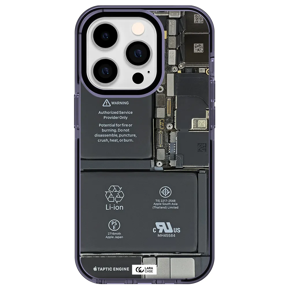 a close-up of a cell phone battery Apple iPhone 14 pro impact Lilac Case