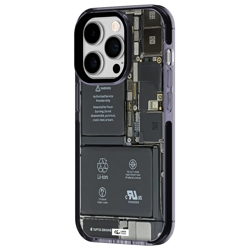 a close-up of a cell phone battery Apple iPhone 14 pro impact Lilac Case