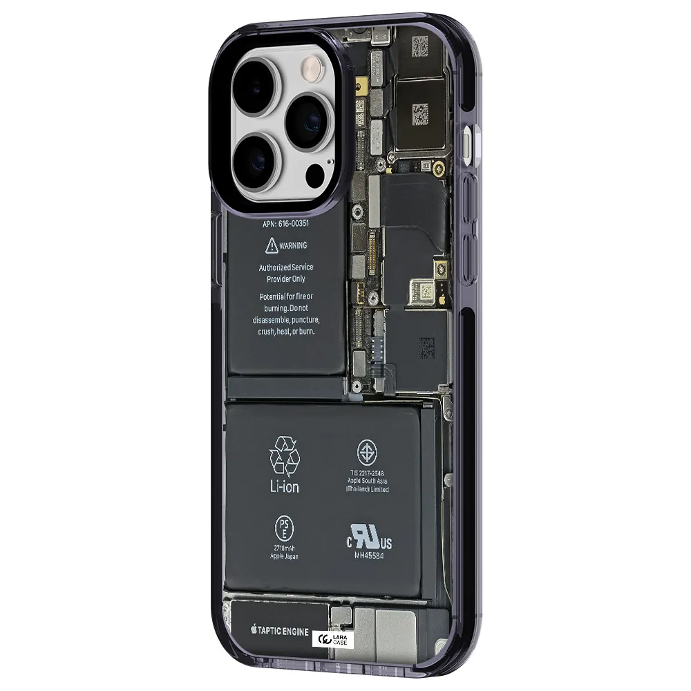 a close-up of a cell phone battery Apple iPhone 15 Pro impact Lilac Case