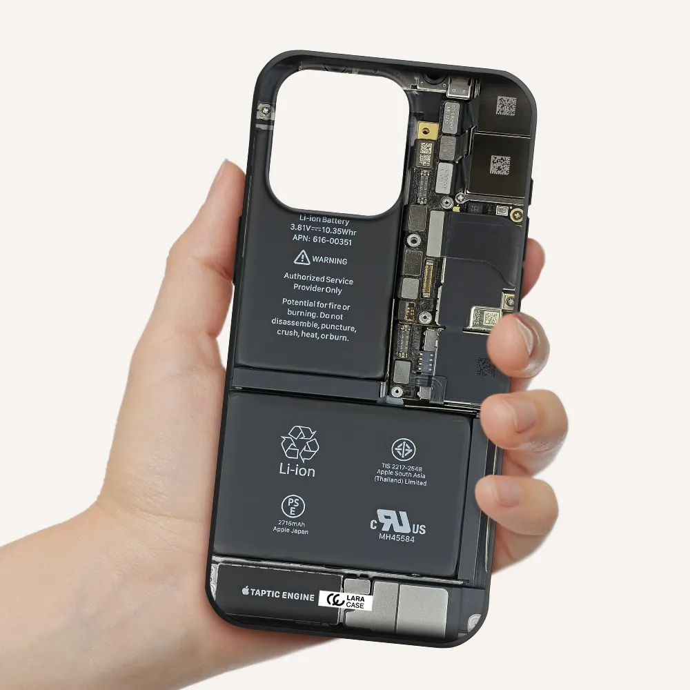 a close-up of a cell phone battery Apple Iphone 15 Pro max Silicone black Case