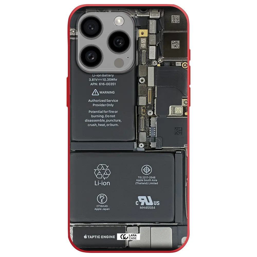 A Close-Up Of A Cell Phone Battery Apple Iphone 15 Pro Max Silicone Imperial Red Case